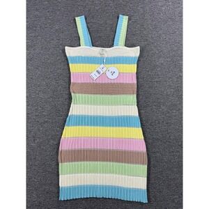 PQ Swim Dress Womens Medium Large Dolce Dalilah Ribbed‎ Knit Colorful Stripe